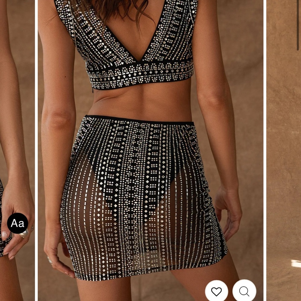 12th Tribe Violet Black Rhinestone Mesh Mini Skirt